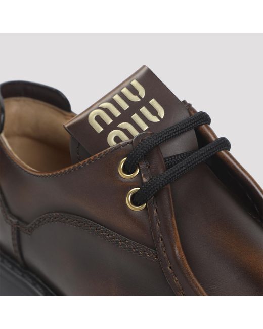 Miu Miu Brown Leather Lace-Up Shoes