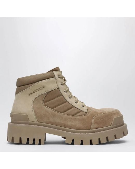 Balenciaga Brown Sandcolored Nubuck Combat Strike Boots for men