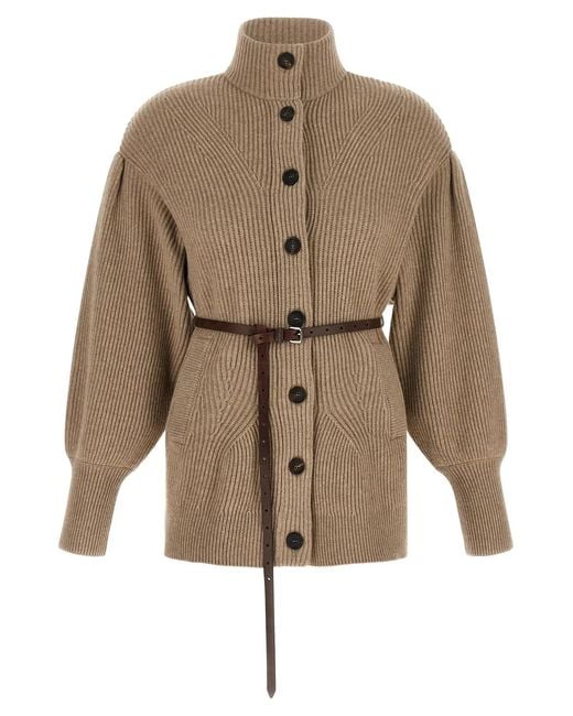 Brunello Cucinelli Natural English Half-Ribbed Cardigan