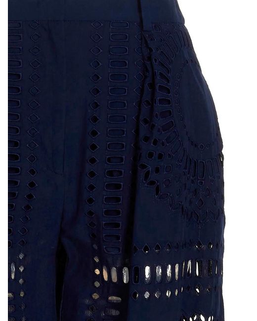 Alberta Ferretti Blue Embroidered Cotton Pants
