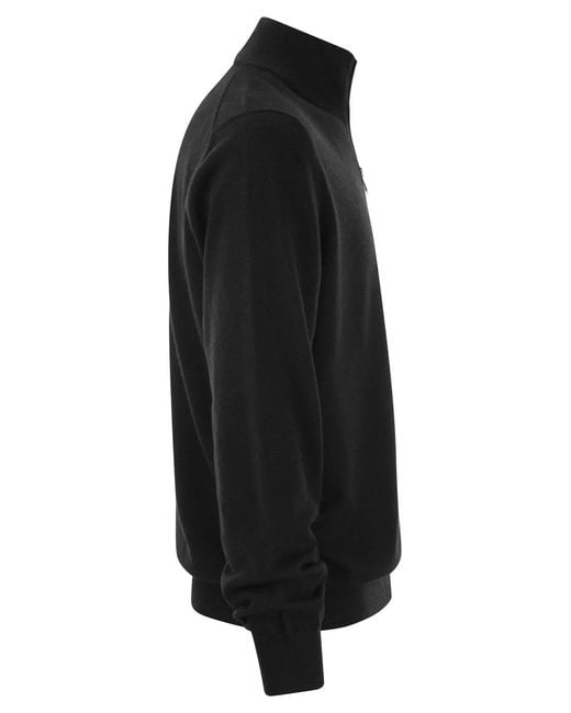 Brunello Cucinelli Black Cashmere Turtleneck Sweater With Zip for men