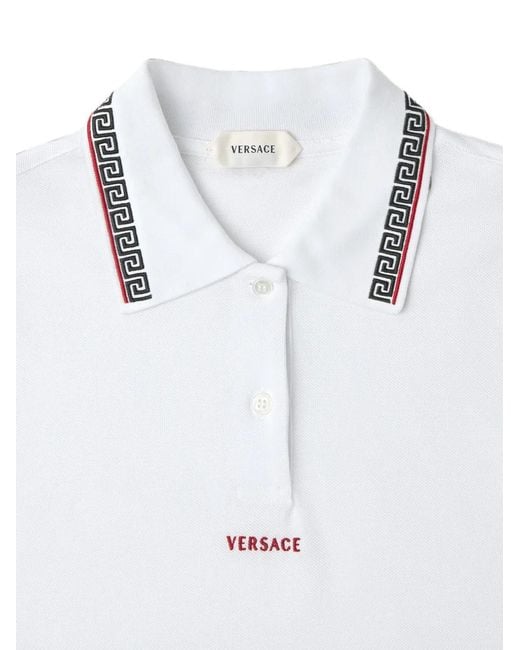 Versace White Cotton Piqué Polo Shirt With Embroidered Logo