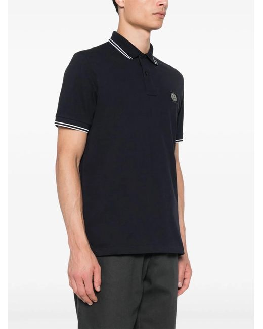 Stone Island Black Slim Fit Short Sleeve Polo Shirt With Compass Patch for men