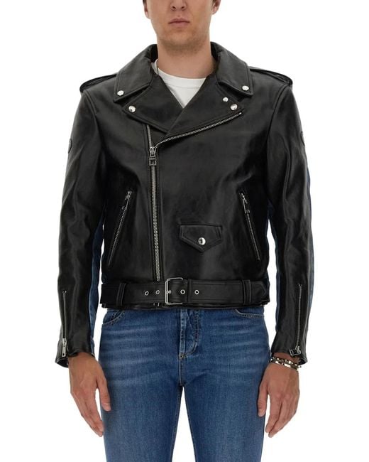 McQueen Black Combo Biker Jacket for men