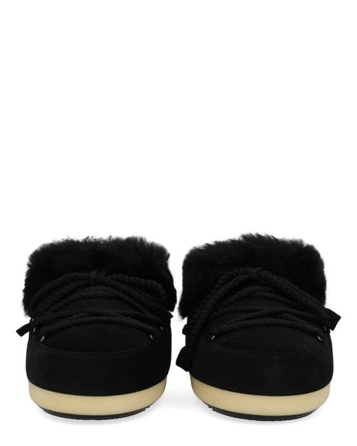 Moon Boot Black Evx Suede Mules With Sheepskin Trim