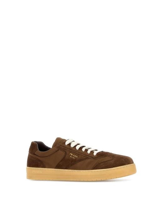 Prada Brown Suede E Re-Nylon Sneakers for men