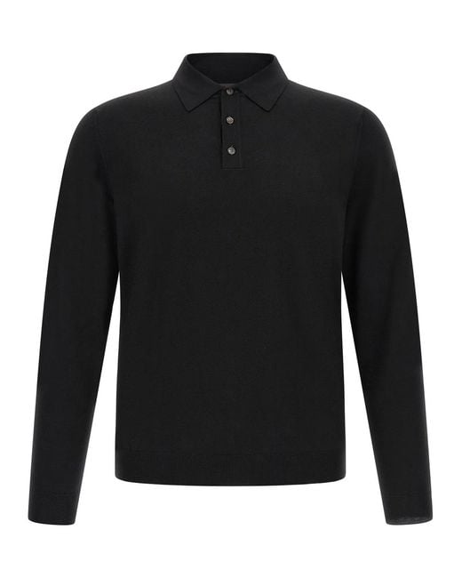 Zanone Black Flexwool Wool Polo Shirt for men