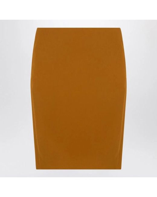 Saint Laurent Brown Ochre Satin Pencil Skirt