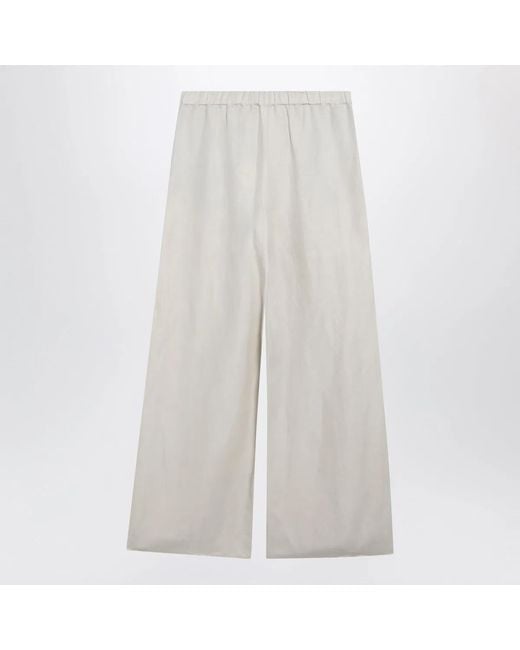 Max Mara White Wideleg Linen And Silk Twill Trousers