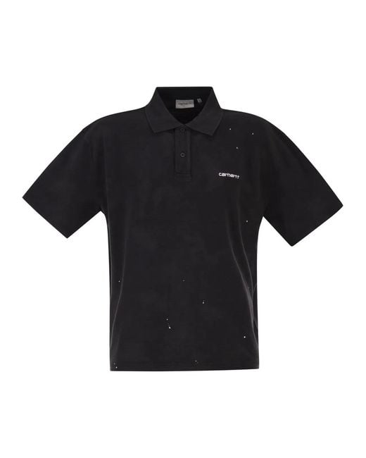Carhartt Black Cotton Polo Shirt With Paint Splatter Details
