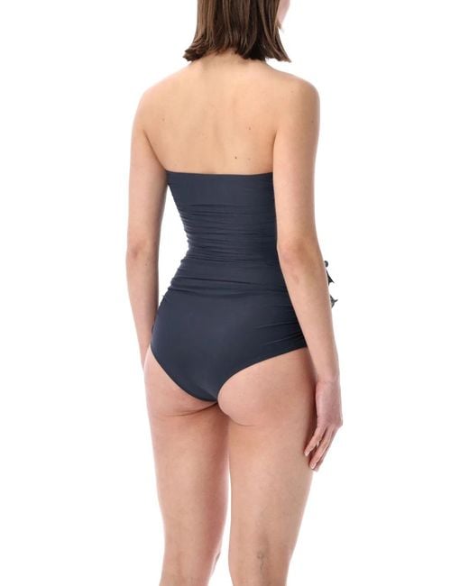 Magda Butrym Blue Flower Appliqué Strapless Swimsuit