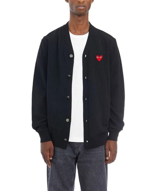 COMME DES GARÇONS PLAY Blue V-Neck Logo Cardigan for men