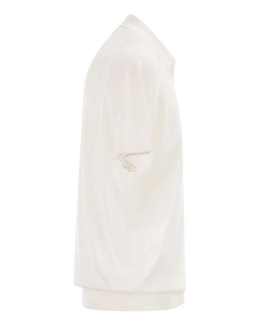Brunello Cucinelli White Cotton Polo Style Sweater for men