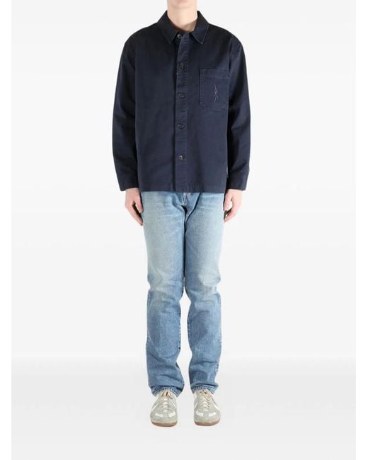 Saint Laurent Blue Cotton Linen Gabardine Cassandre Overshirt for men