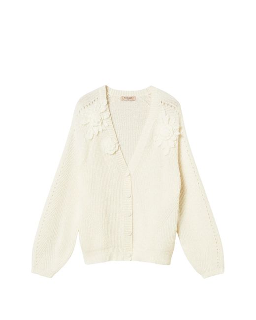 Twinset White Cardigan With Crochet Flowers