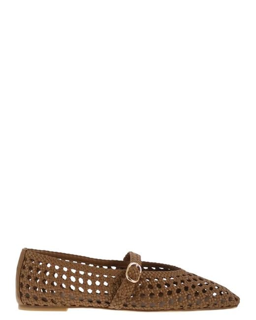 Stuart Weitzman Brown Woven Nappa Leather Flats With Strap