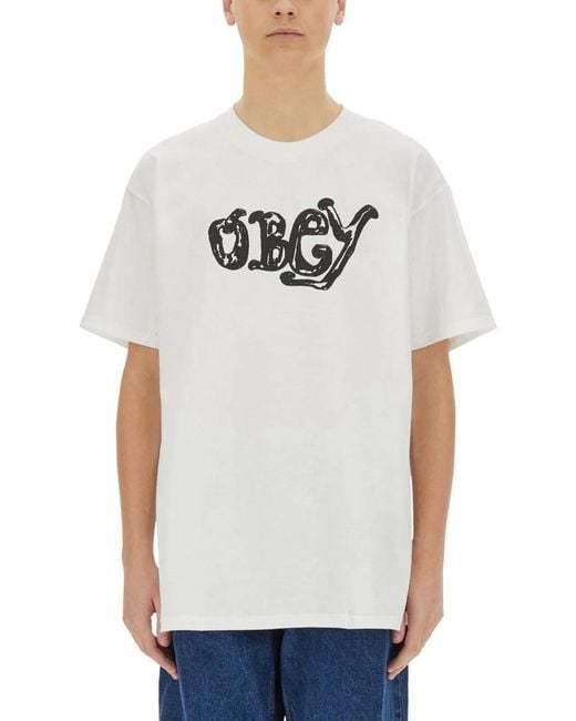 Obey Gray Logo Print Tshirt for men