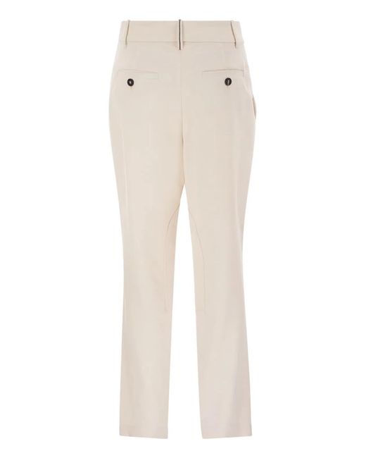 Brunello Cucinelli Natural Stretch Viscose-Wool Twill Equestrian Trousers With Jewellery