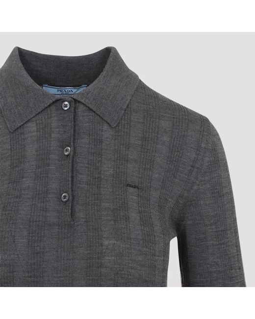 Prada Blue Ardesia Wool Polo