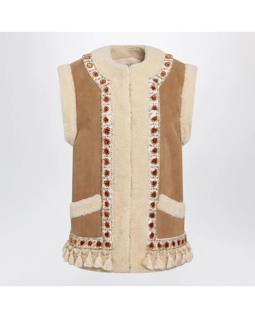 Valentino Garavani Natural Camel Shearling And Suede Vest
