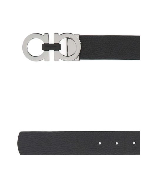 Ferragamo Black Leather Reversible Belt for men