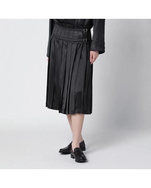 DURAZZI MILANO Black Dark Glossy Viscose Pleated Skirt
