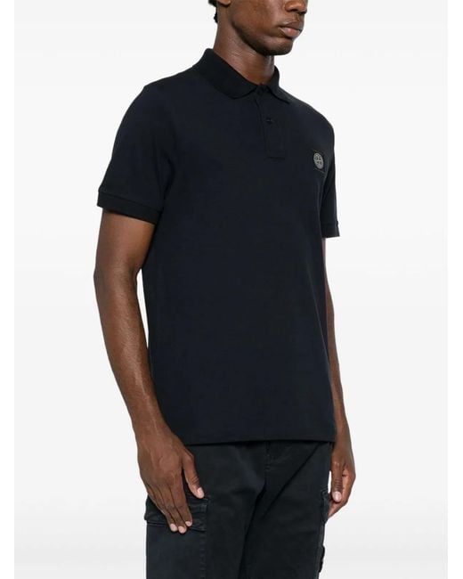 Stone Island Black Regular Fit Short-Sleeved Polo Shirt With Compass Patch for men
