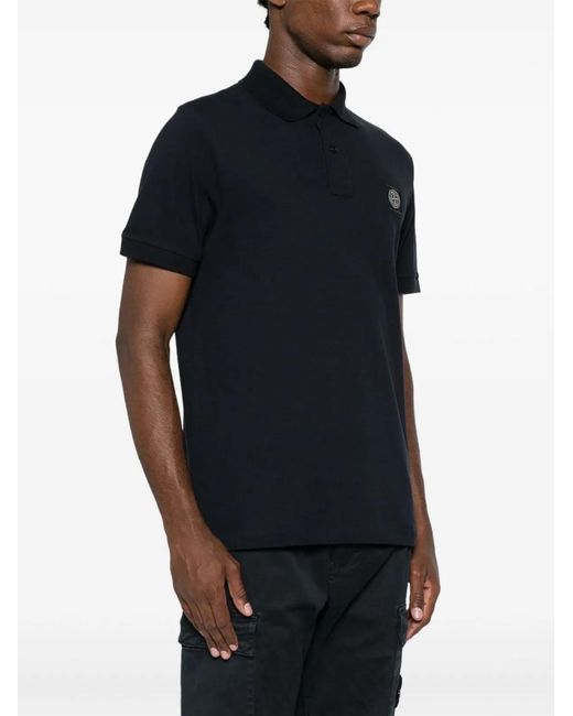 Stone Island Black Slim Fit Cotton Piqué Polo Shirt for men