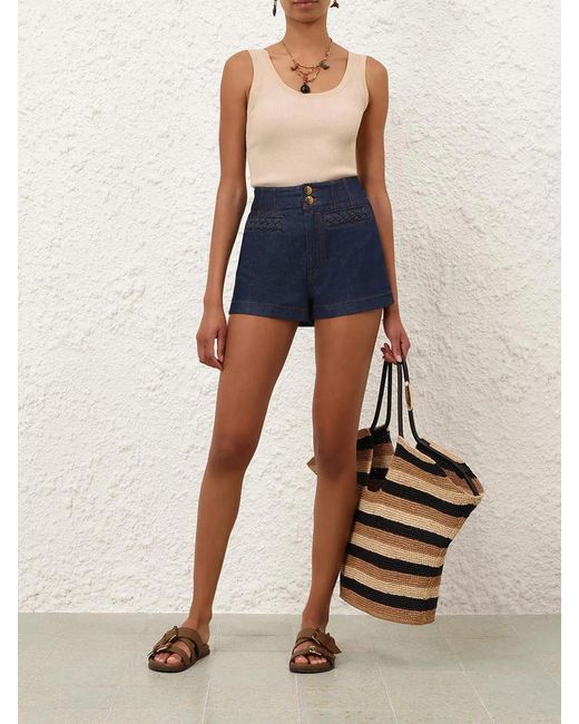 Zimmermann Blue Awaken Braided-Trim Shorts