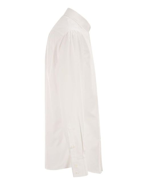 Brunello Cucinelli White Basic Fit Twill Shirt With Button-Down Collar for men