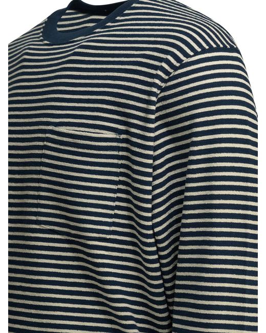 Beams Plus Gray Cotton Striped Crewneck T-Shirt for men