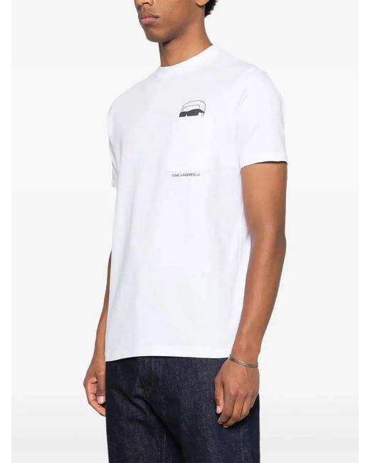 Karl Lagerfeld White Logo-Print T-Shirt for men