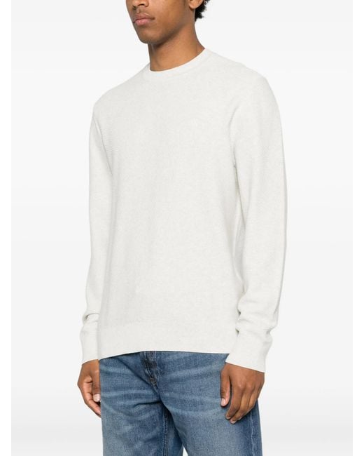 Calvin Klein White Textured Cotton Crewnk Sweate for men