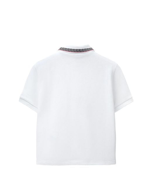 Versace White Cotton Piqué Polo Shirt With Embroidered Logo
