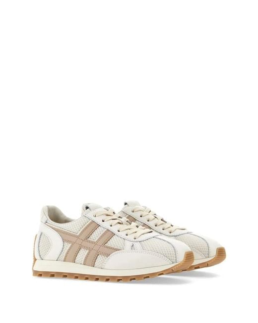 Hogan White Ivory Sneakers With Textured Tongue And Rubber Sole