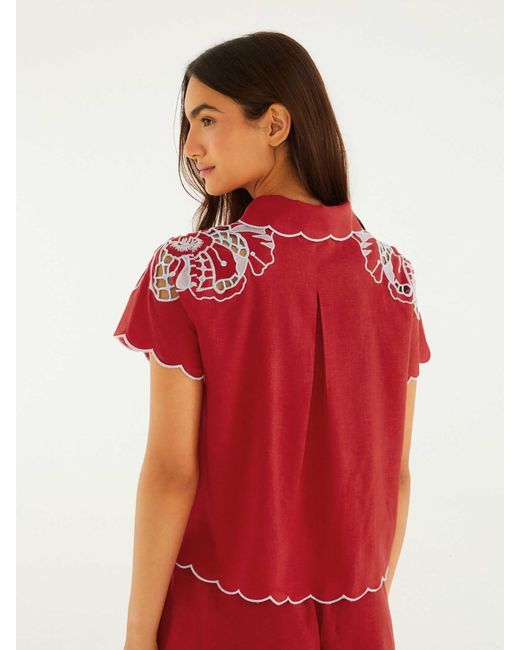 Farm Rio Red Blouse With Embroidery