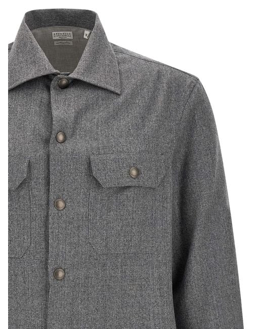 Brunello Cucinelli Gray Flannel Overshirt for men