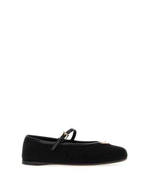 Prada Black Logo Ballet Flats