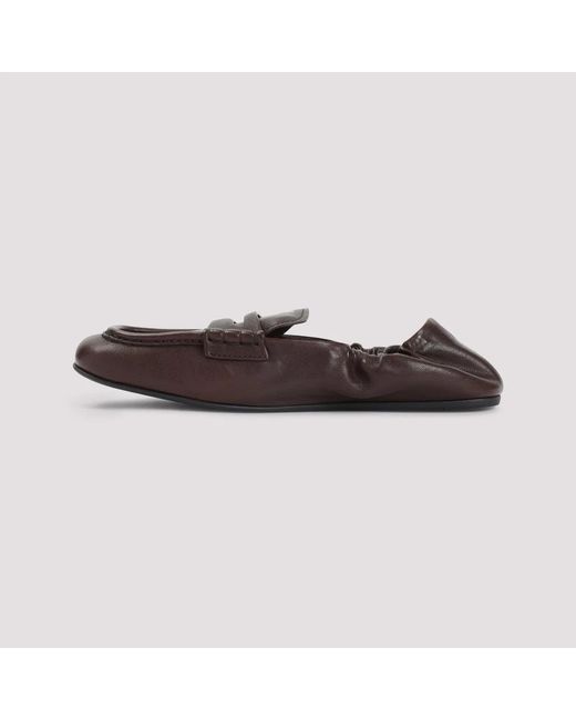 Miu Miu Brown Ruches Nappa Leather Loafers