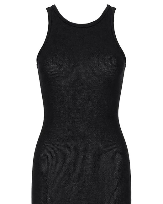 Rick Owens Black Sleeveless Form-Fitting Midi Dress With Collar Detail