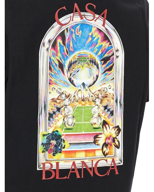 Casablanca Black Tennis Landscape T-Shirt for men