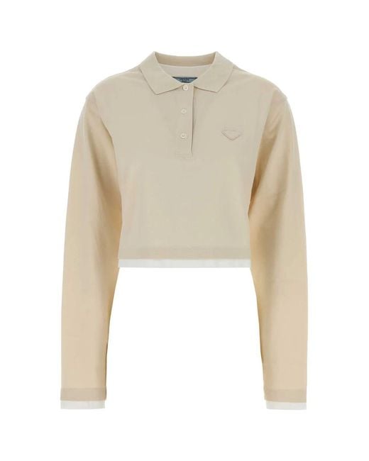 Prada Natural Sand Piquet Polo Shirt