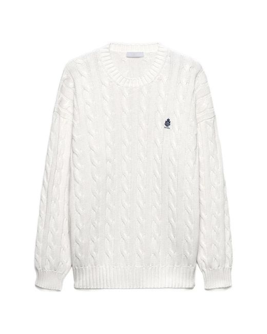 Prada White Crewneck Knit Jersey Top for men