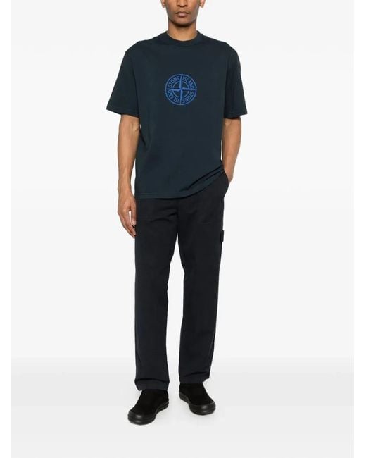 Stone Island Blue Ss Cotton T-Shirt for men