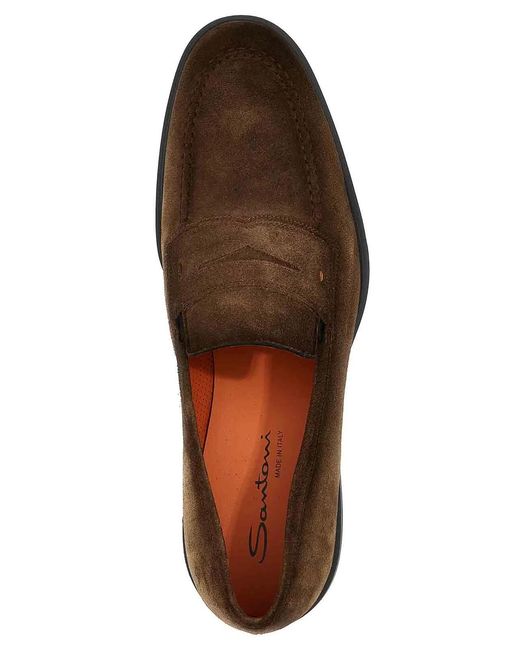 Santoni Brown Suede Loafers for men