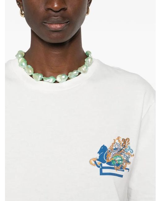 Etro White T-Shirt With Embroidered Logo