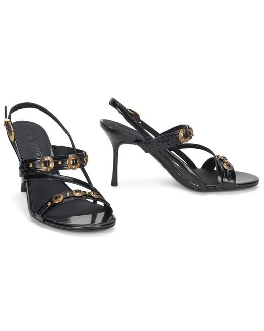 Pinko Black High Sandals With Studs And Strap