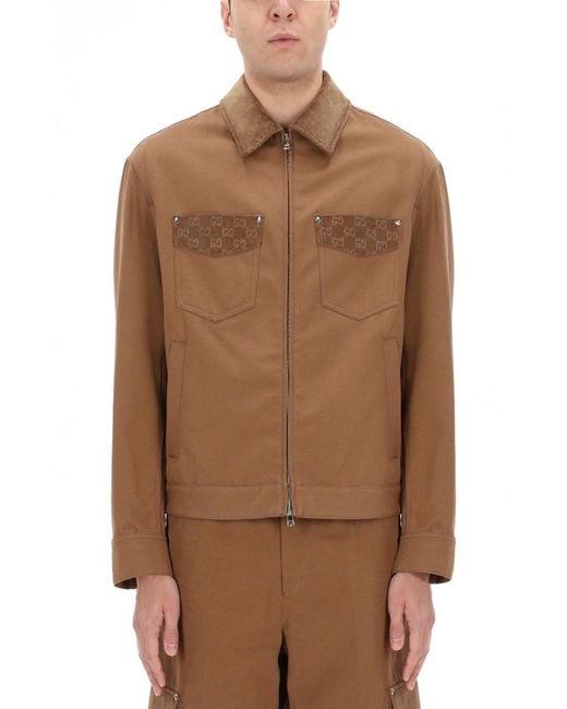 Gucci Brown Jacket With Zipper And Collar for men