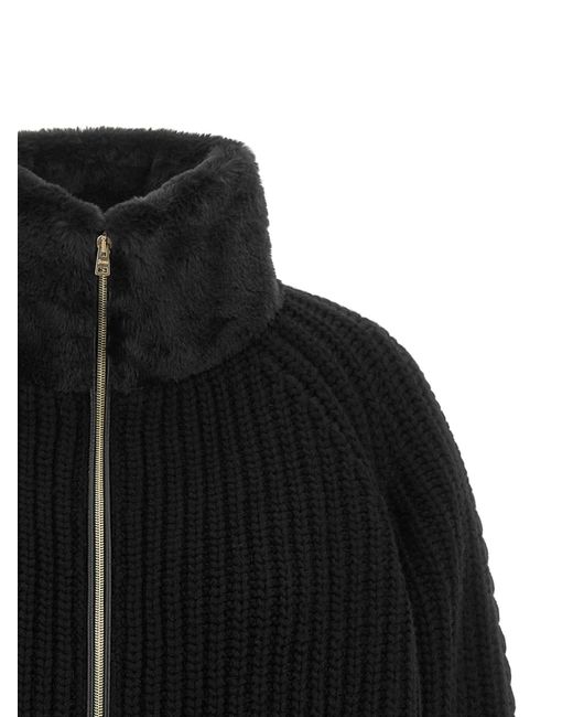 Herno Black Cardigan With Fur Insert