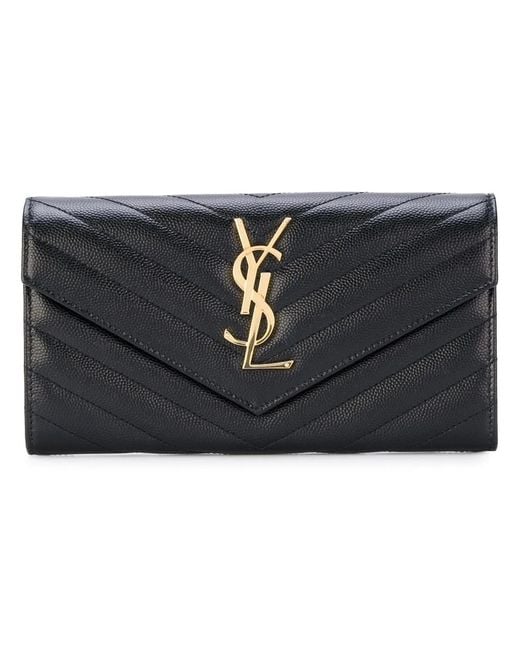 Saint Laurent Black Large Monogram Flap Wallet